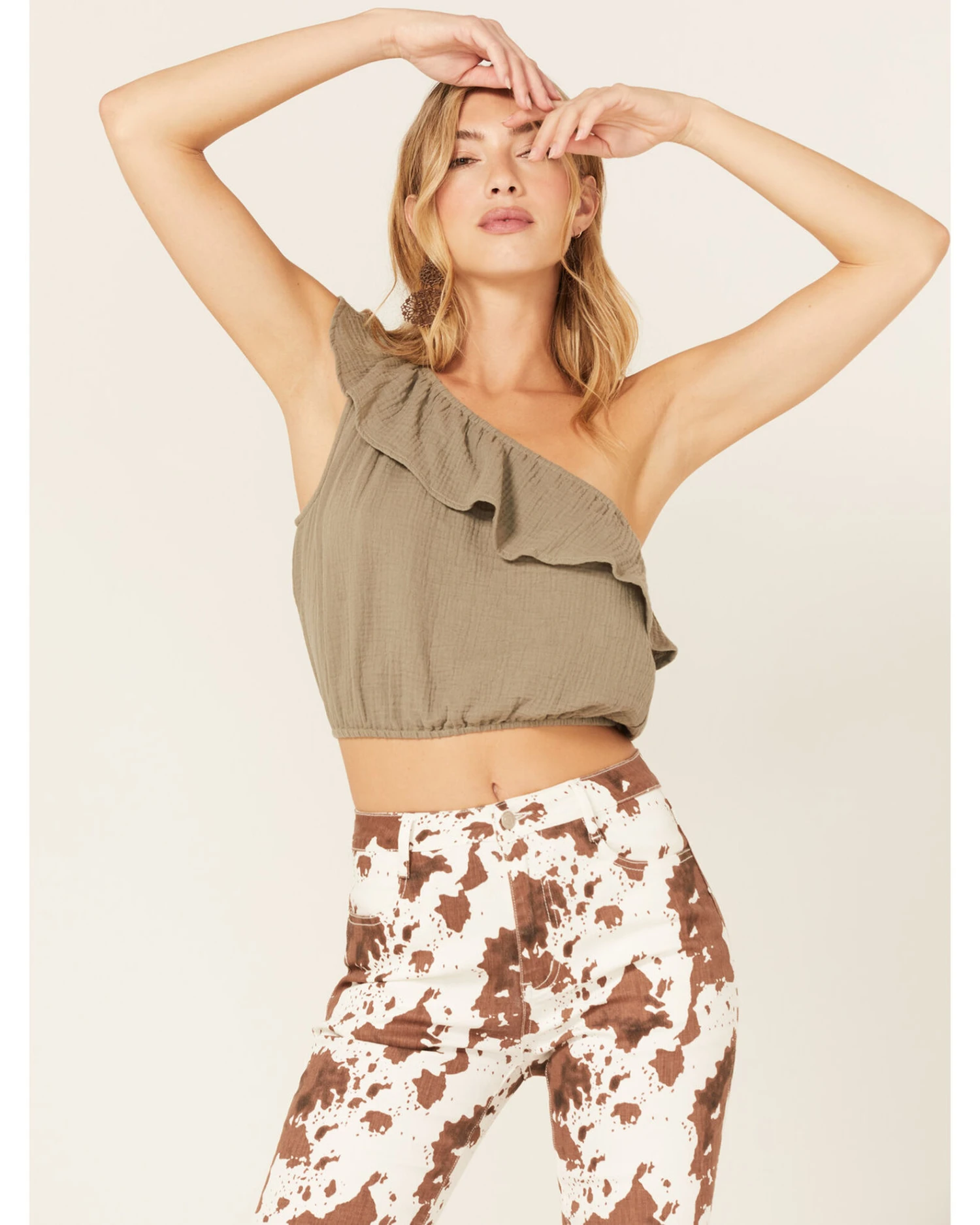 Jolt Women's One-Shoulder Ruffle Crop Top 1 Jolt Women's One-Shoulder Ruffle Crop Top