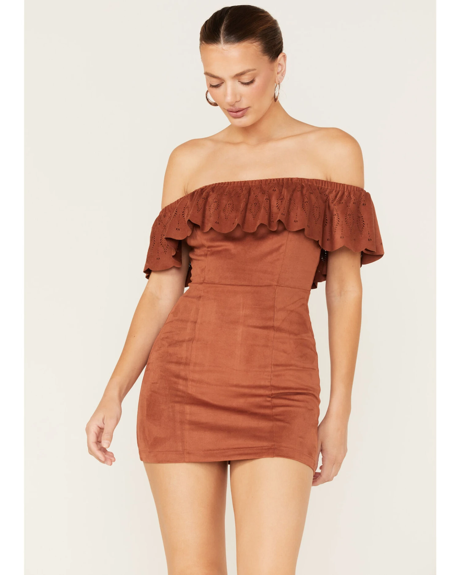 Shyanne Women's Off Shoulder Faux Suede Dress 1 Shyanne Women's Off Shoulder Faux Suede Dress