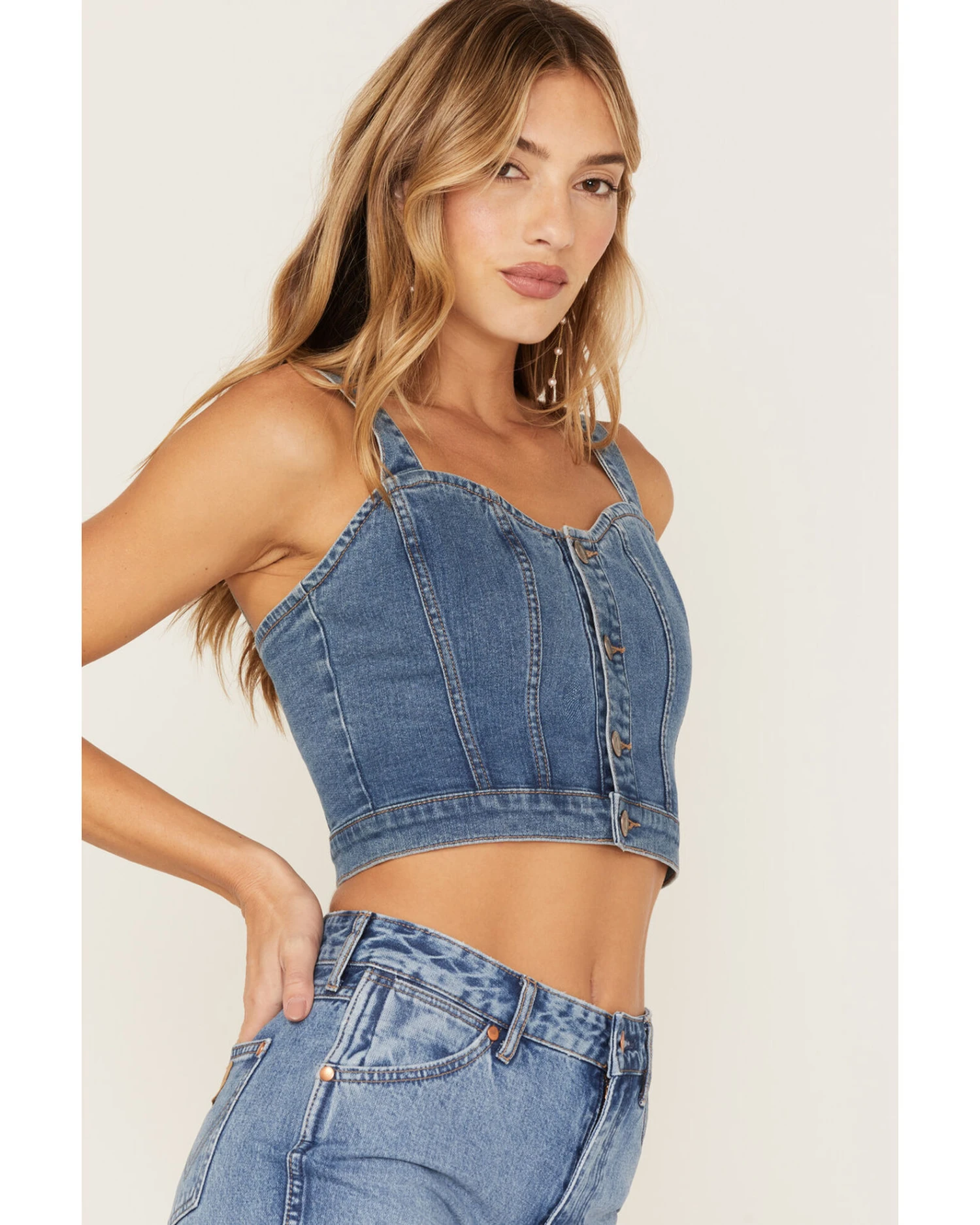 Shyanne Women's Medium Wash Corset Crop Top 2 Shyanne Women's Medium Wash Corset Crop Top - Image 2