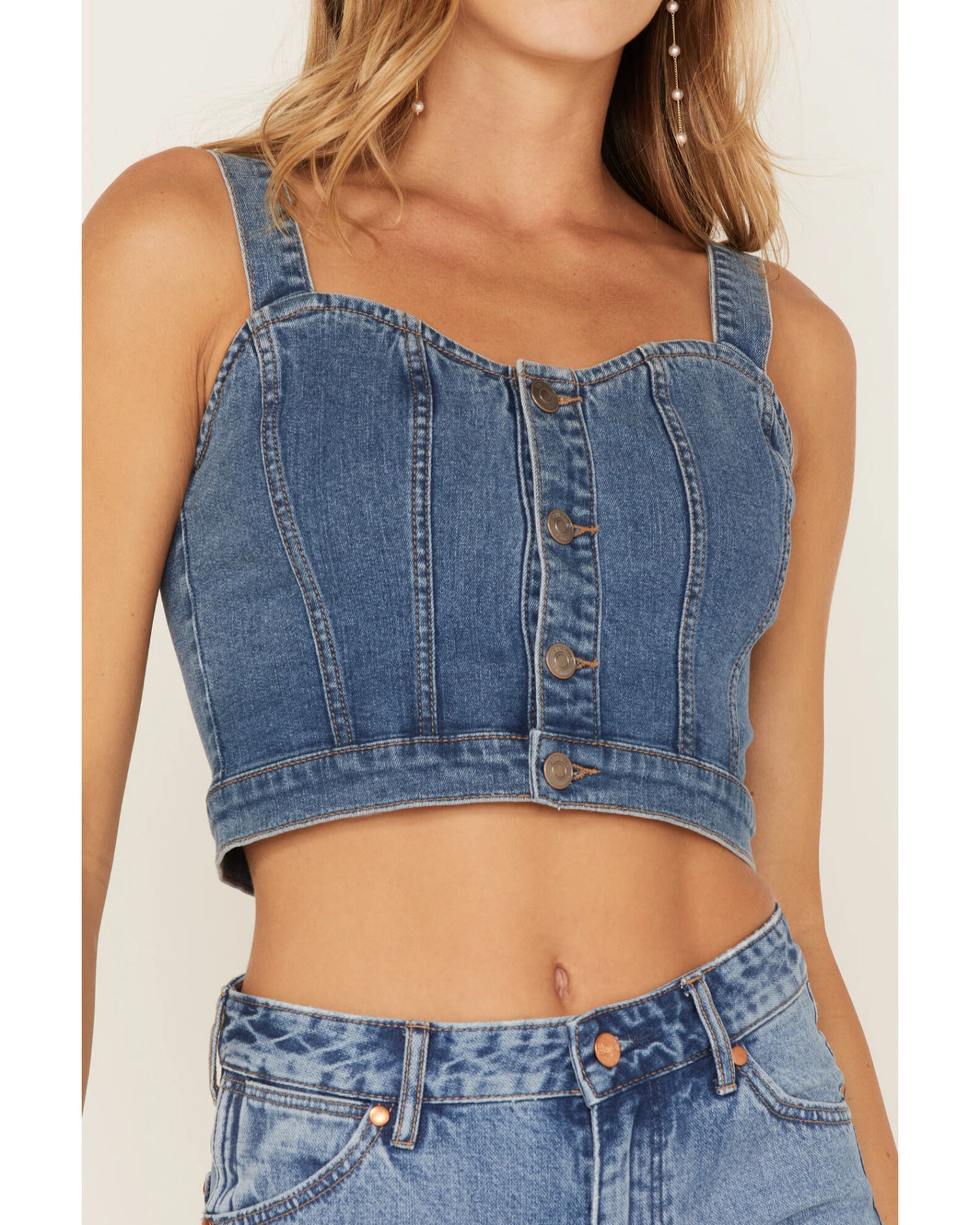 Shyanne Women's Medium Wash Corset Crop Top 3 Shyanne Women's Medium Wash Corset Crop Top - Image 3