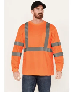 Hawx Men's Solid Enhanced Hi-Vis Long Sleeve Pocket Work T-Shirt - BigÂ
