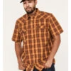 Moonshine Spirit Men's Sunset Stroll Plaid Print Short Sleeve Snap Western Shirt 