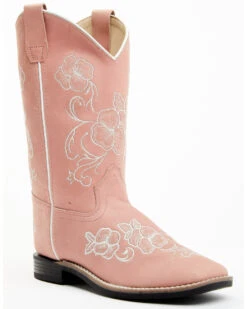 Shyanne Girls' Little Lasy Floral Embroidered Leather Western Boots - Broad Square Toe