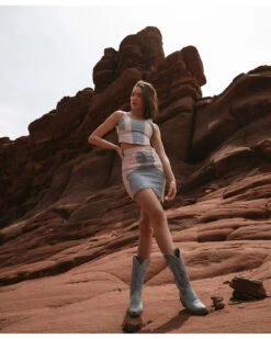 Understated Leather Women's Lil Mamma Scalloped Denim Leather Mini Skirt