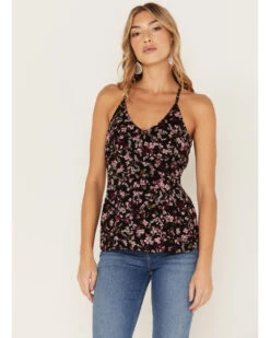 Idyllwind Women's Floral Print Keyhole Racer Tank Top