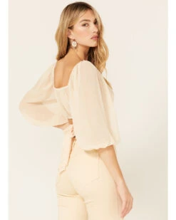 Beyond The Radar Women's Sheer Dot Puff Sleeve Crop Top -Western Cowboy Clothing Shop 2000376248 110 P4