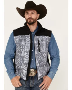 HOOey Men's Southwestern Color-Block Print Zip-Front Softshell Vest
