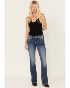 Miss Me Women's Medium Wash Mid Rise Embroidered Bootcut Jeans -Western Cowboy Clothing Shop 2000378769 401 P3