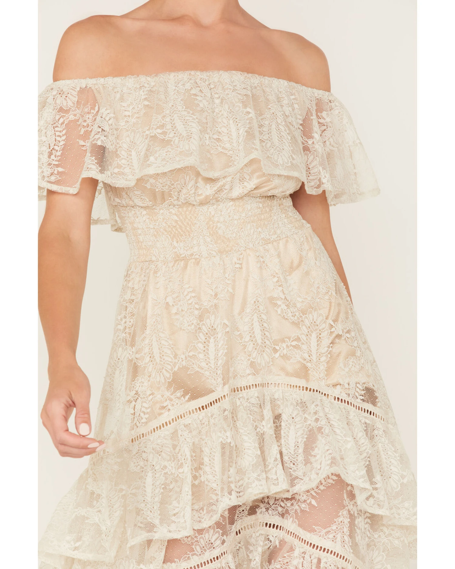 Shyanne Women's Off-Shoulder Tiered Lace Dress 3 Shyanne Women's Off-Shoulder Tiered Lace Dress - Image 3