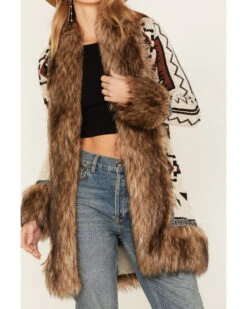 Shyanne Women's Southwestern Knit Faux Fur Trim Cardigan -Western Cowboy Clothing Shop 2000380627 295 P3