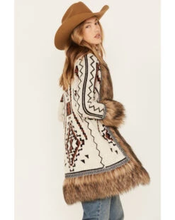 Shyanne Women's Southwestern Knit Faux Fur Trim Cardigan -Western Cowboy Clothing Shop 2000380627 295 P4
