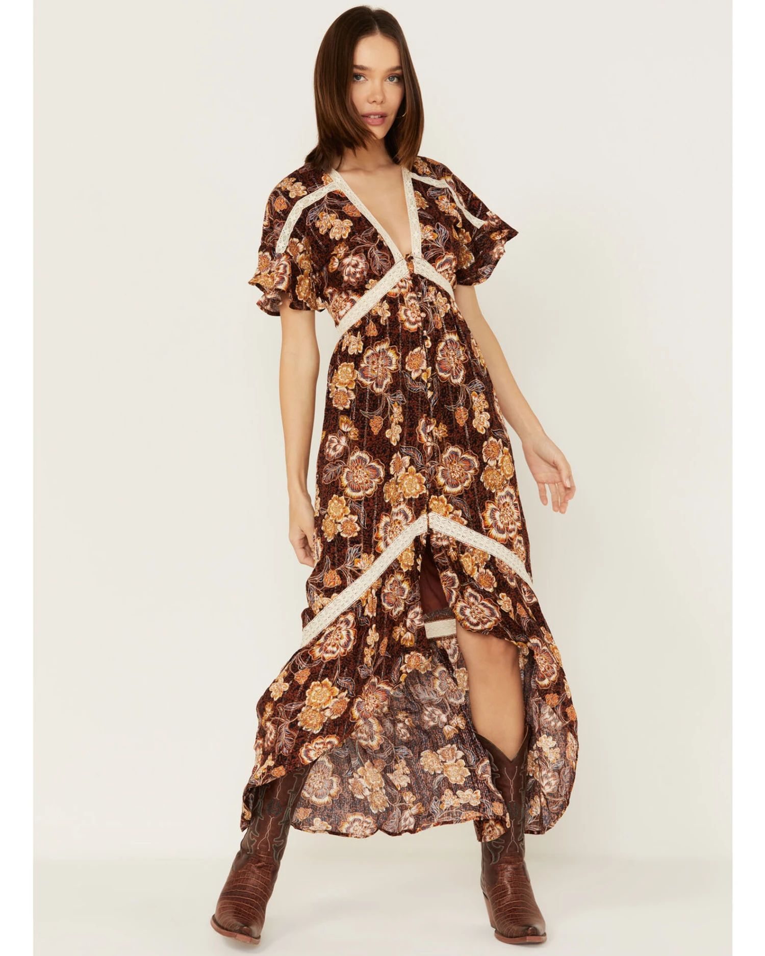 Shyanne Women's Short Sleeve Floral Print High Low Maxi Dress 1 Shyanne Women's Short Sleeve Floral Print High Low Maxi Dress