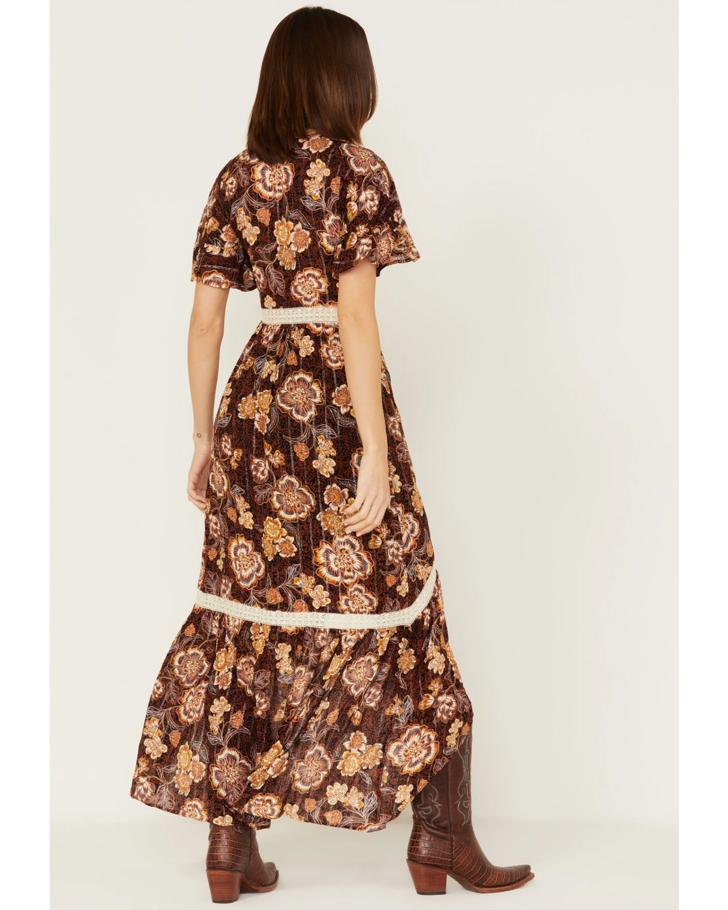 Shyanne Women's Short Sleeve Floral Print High Low Maxi Dress 4 Shyanne Women's Short Sleeve Floral Print High Low Maxi Dress - Image 4