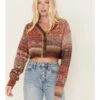 Cleo + Wolf Women's Geo Pattern Knit Cropped Cardigan