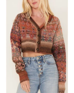 Cleo + Wolf Women's Geo Pattern Knit Cropped Cardigan -Western Cowboy Clothing Shop 2000380760 250 P3