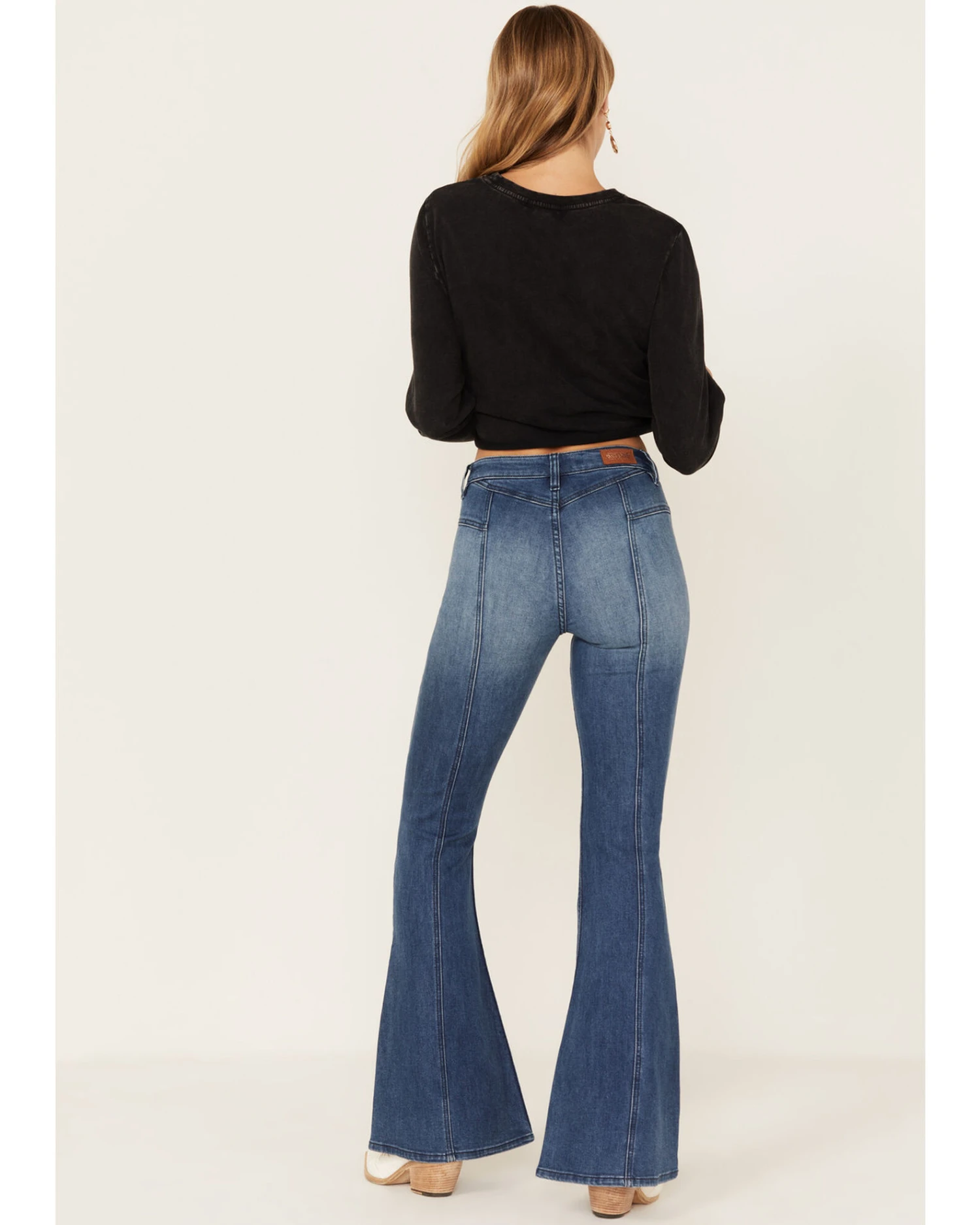 Shyanne Women's Medium Wash High Rise Eden Stretch Flare Jeans 1 Shyanne Women's Medium Wash High Rise Eden Stretch Flare Jeans