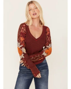 Free People Women's Amara Floral Print Long Sleeve Top
