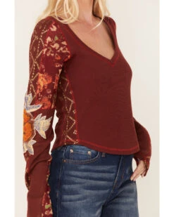 Free People Women's Amara Floral Print Long Sleeve Top -Western Cowboy Clothing Shop 2000381814 646 P3