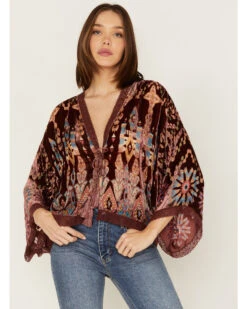 Johnny Was Women's Geo Print Burnout Dazy Kimono