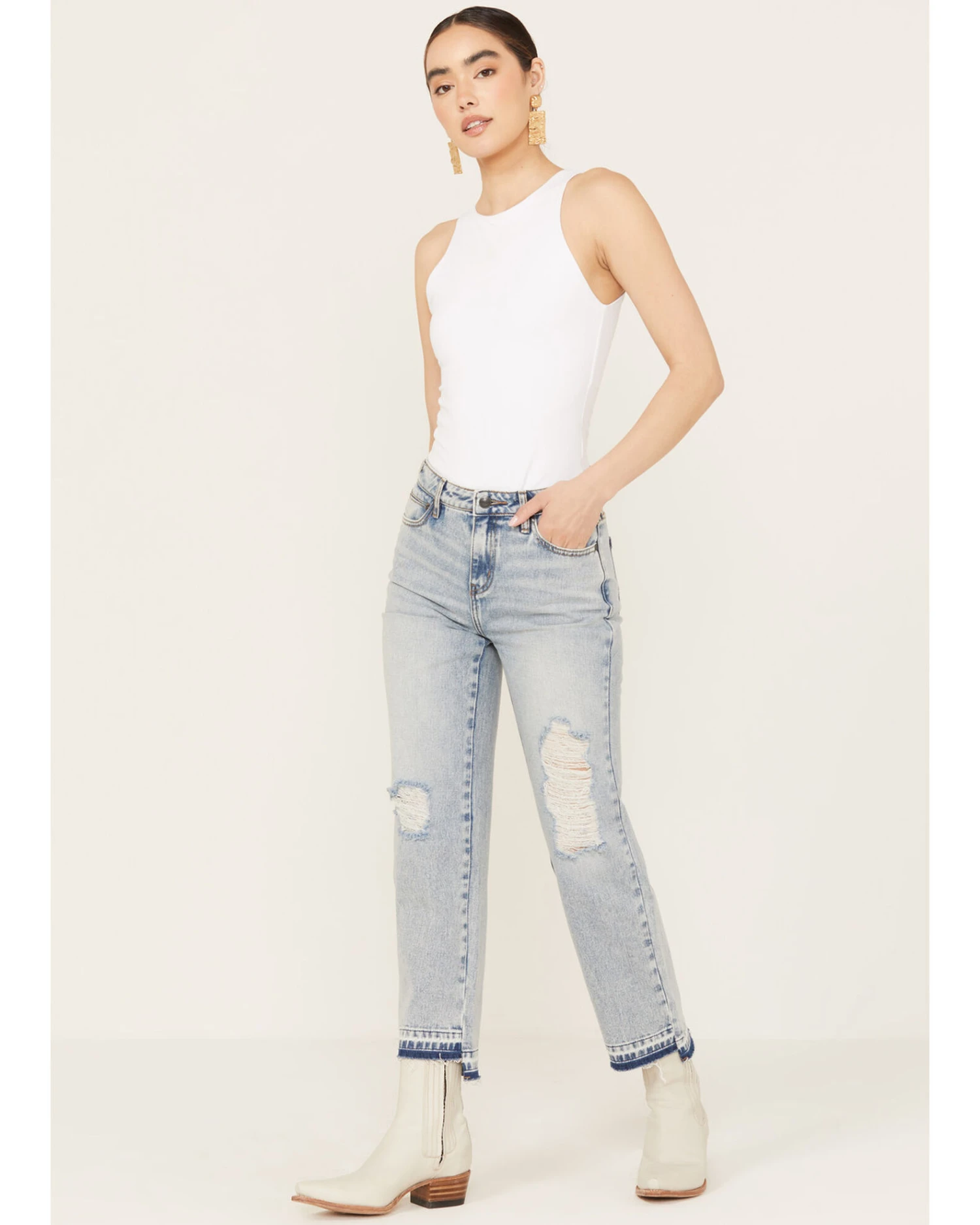 Cleo + Wolf Women's Light Wash High Rise Straight Cropped Jeans 1 Cleo + Wolf Women's Light Wash High Rise Straight Cropped Jeans