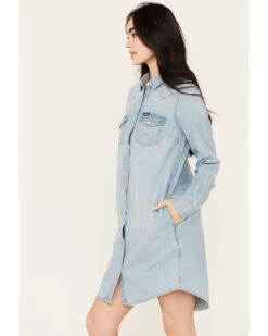 Wrangler Retro Women's Light Wash Denim Shirt Dress -Western Cowboy Clothing Shop 2000384048 412 P3