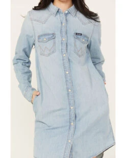 Wrangler Retro Women's Light Wash Denim Shirt Dress -Western Cowboy Clothing Shop 2000384048 412 P4