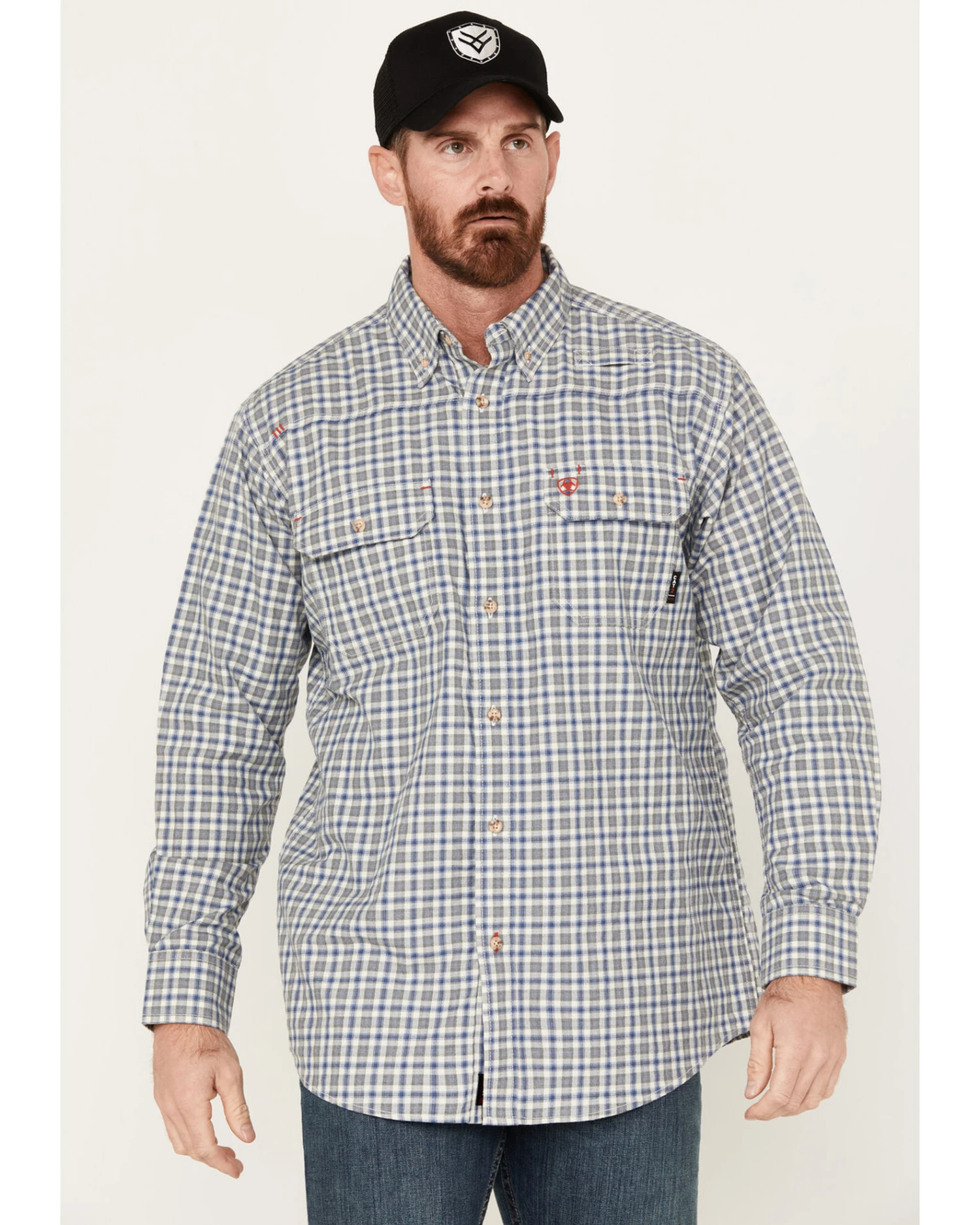Ariat Men's FR Plaid Print Featherlight Long Sleeve Button Down Work Shirt 1 Ariat Men's FR Plaid Print Featherlight Long Sleeve Button Down Work Shirt