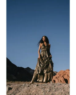 Flying Tomato Women's Metallic Tiered Maxi Dress