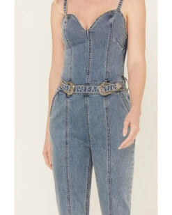 Rock & Roll Denim Women's Medium Wash Straight Leg Stretch Jumpsuit  -Western Cowboy Clothing Shop 2000384986 400 P4