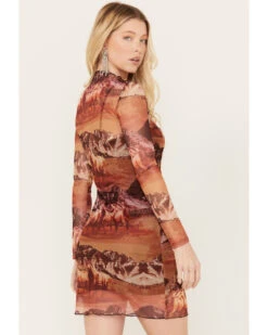 Rock & Roll Denim Women's Mesh Printed Long Sleeve Dress -Western Cowboy Clothing Shop 2000384987 220 P4
