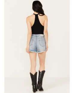 Rock & Roll Denim Women's Light Wash Mid Rise Chain Fringe Denim Shorts -Western Cowboy Clothing Shop 2000385101 412 P3