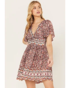 Angie Women's Floral Print Short Sleeve Mini Dress 