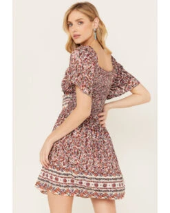 Angie Women's Floral Print Short Sleeve Mini Dress  -Western Cowboy Clothing Shop 2000385619 900 P4