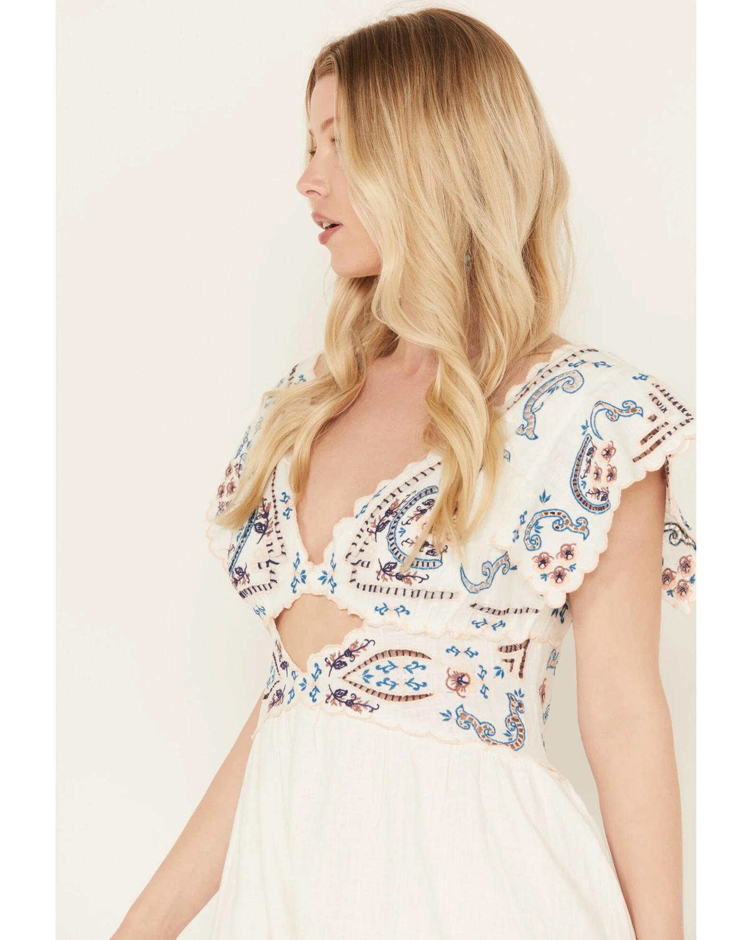 Free People Women's Rambling Roads Mini Short Sleeve Embroidered Dress 2 Free People Women's Rambling Roads Mini Short Sleeve Embroidered Dress - Image 2