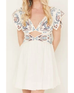 Free People Women's Rambling Roads Mini Short Sleeve Embroidered Dress 6 Free People Women's Rambling Roads Mini Short Sleeve Embroidered Dress -Western Cowboy Clothing Shop 2000388007 100 P3