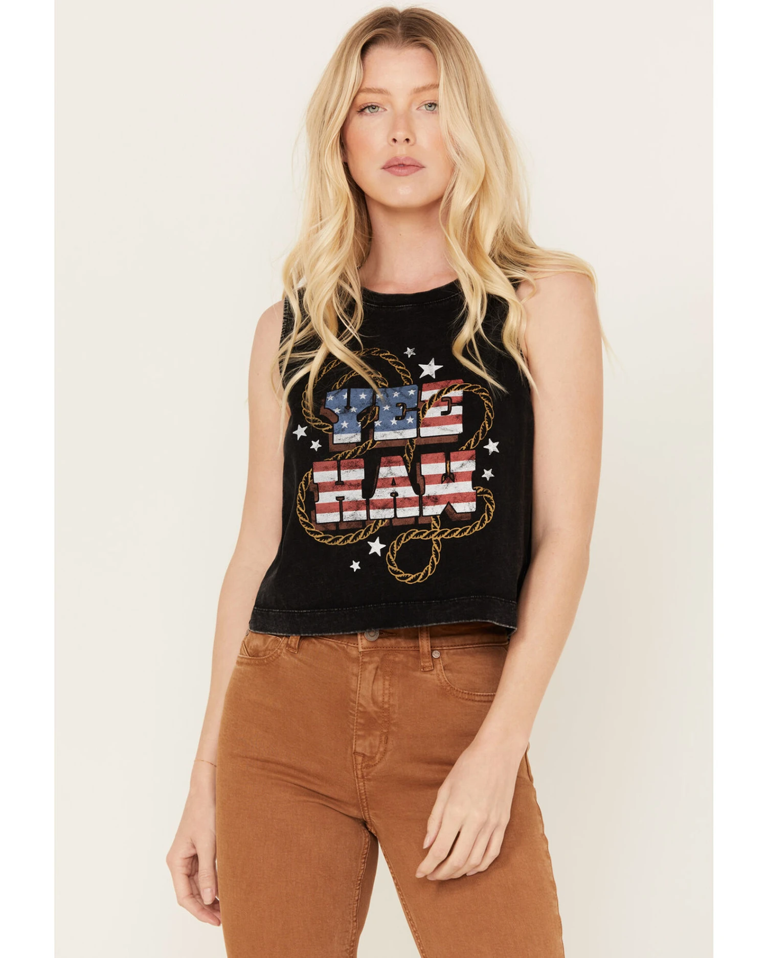 White Crow Women's Yeehaw Americana Cropped Graphic Tank 1 White Crow Women's Yeehaw Americana Cropped Graphic Tank