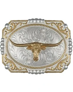 Montana Silversmiths Dual-Tone Cowboy Cameo Longhorn Buckle