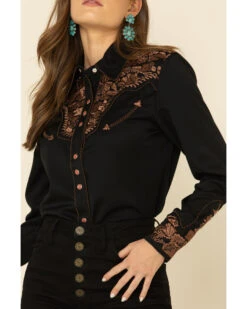 Scully Women's Floral Embroidered Long Sleeve Western Shirt -Western Cowboy Clothing Shop 658137 89 P3